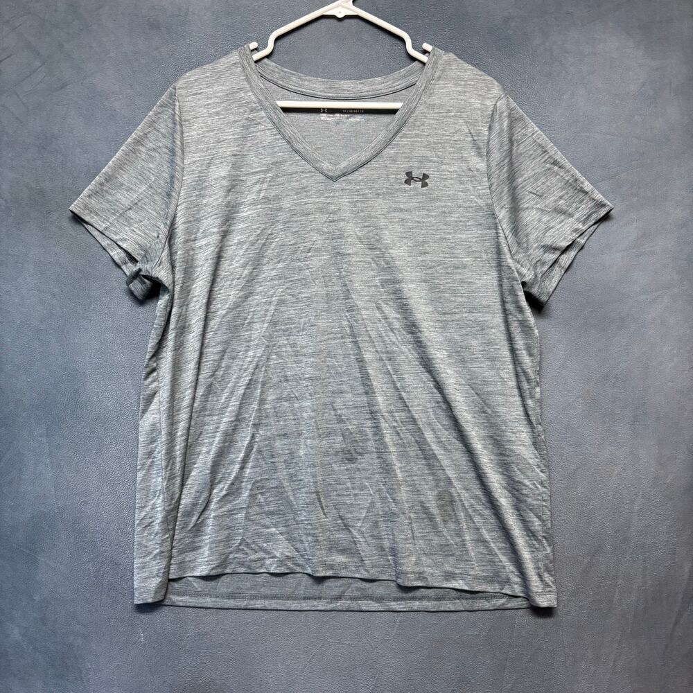Under Armour HeatGear Gray V-Neck Tee 1X Plus Size Activewear Shirt Gorpcore Gym